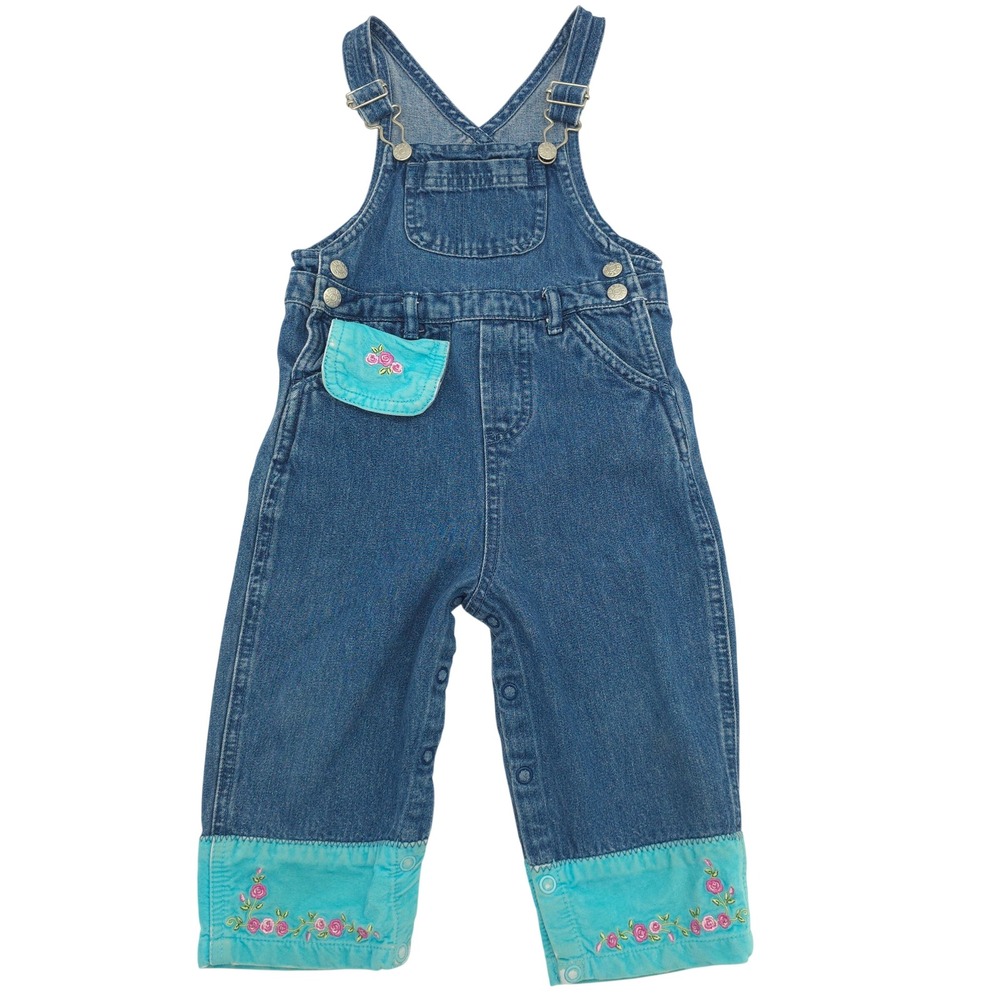 Vintage The Children's Place Kids Denim Floral Embroidered Overalls 18 Months